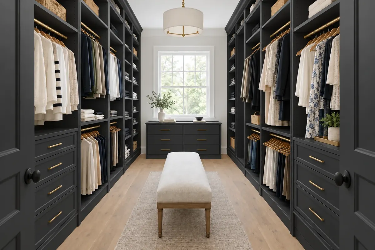 The same custom walk-in closet in Matte Charcoal