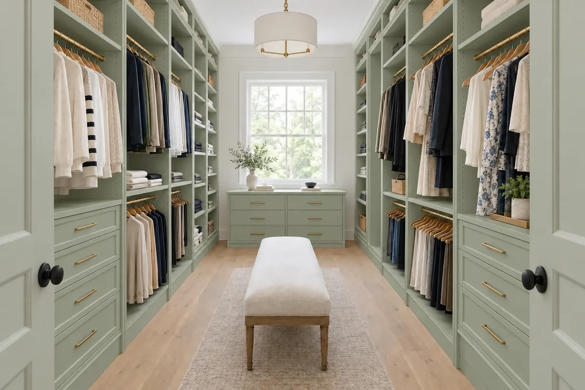 The same custom walk-in closet in Soft Sage